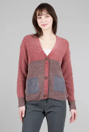 Chenille Color-Block Cardie, Deep Rose