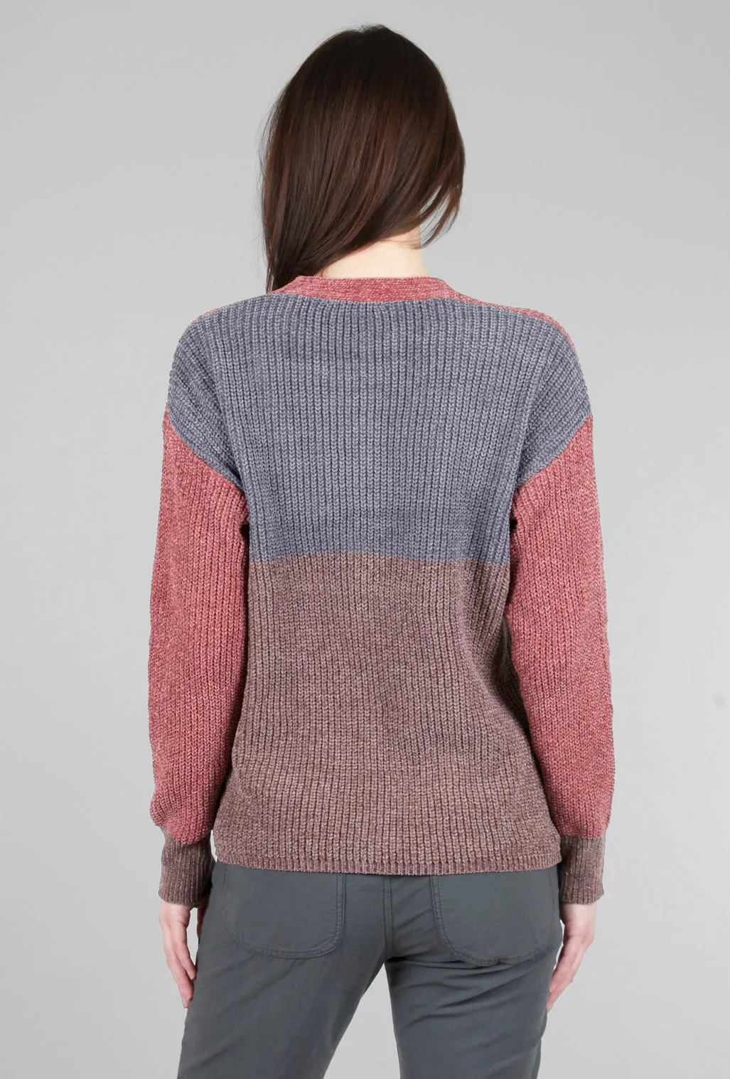 Chenille Color-Block Cardie, Deep Rose