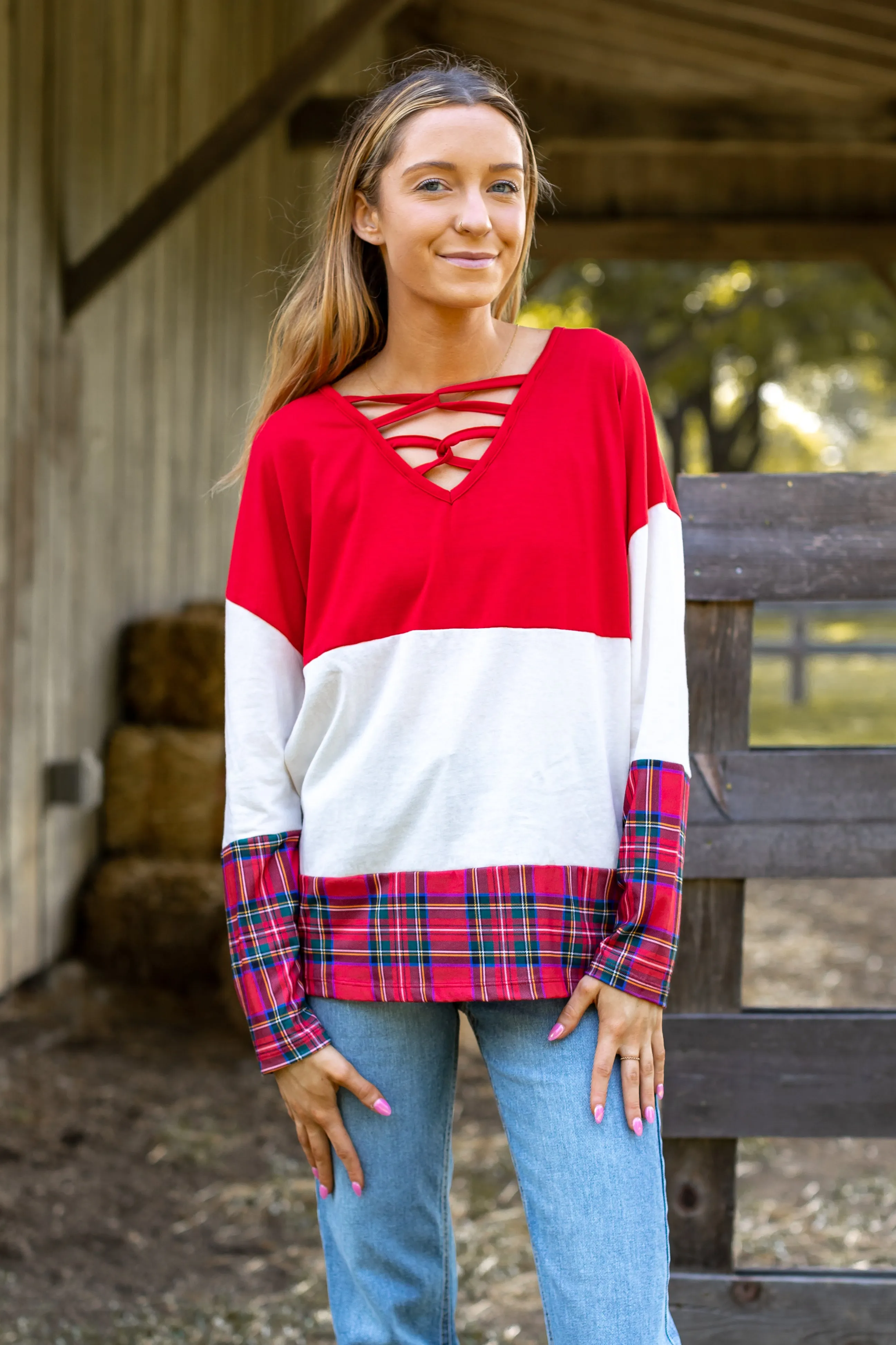 Chic Yuletide Color Block Top