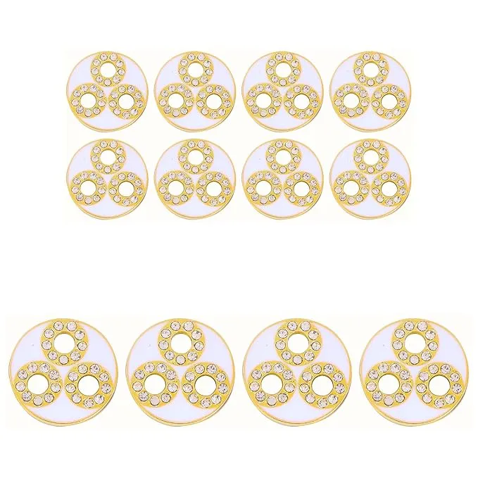 Circular Metal Buttons white Color with Diamond Accents(8 Small   4 Big)