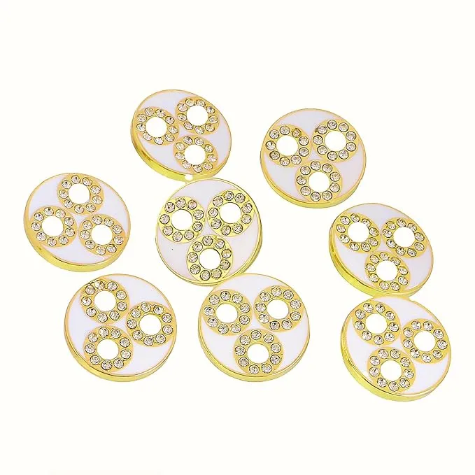 Circular Metal Buttons white Color with Diamond Accents(8 Small   4 Big)