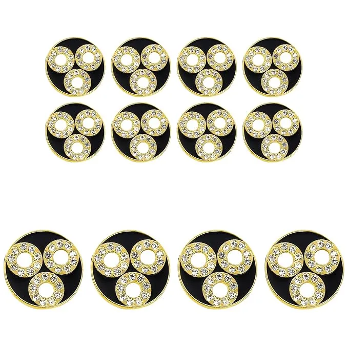 Circular Metal Buttons white Color with Diamond Accents(8 Small   4 Big)