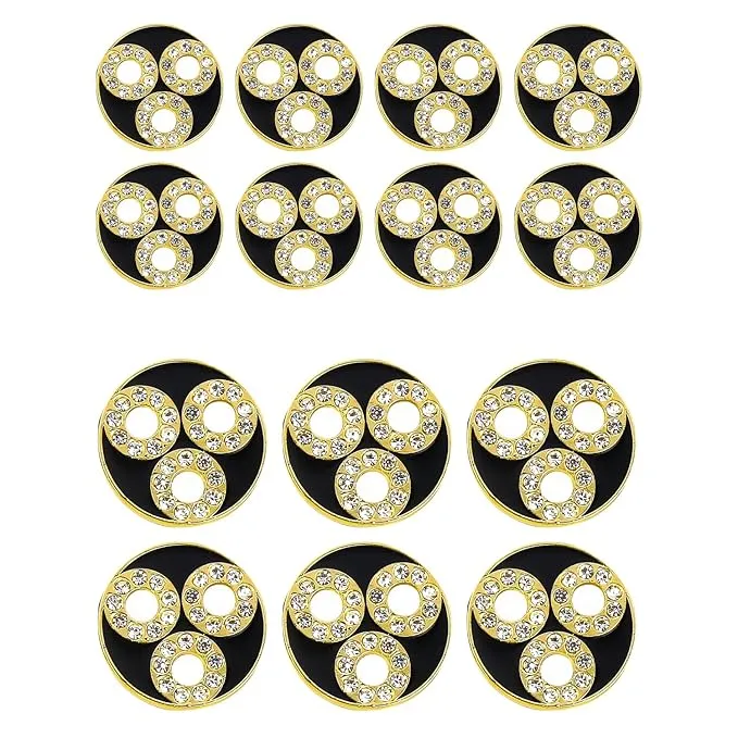 Circular Metal Buttons with Diamond Accents(8 Small   6 Big)