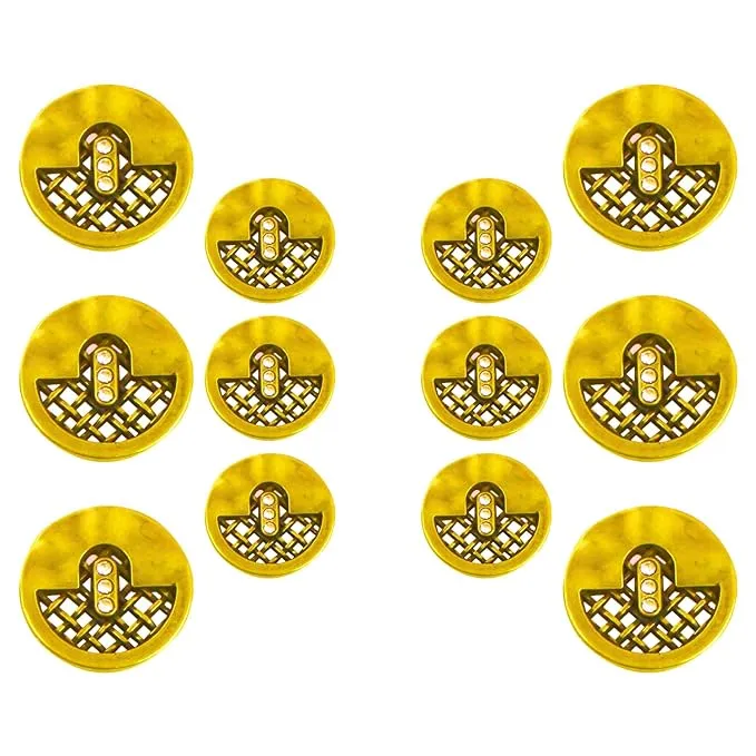 Circular Metal Buttons with Mesh Pattern (6 Big   6 Small)