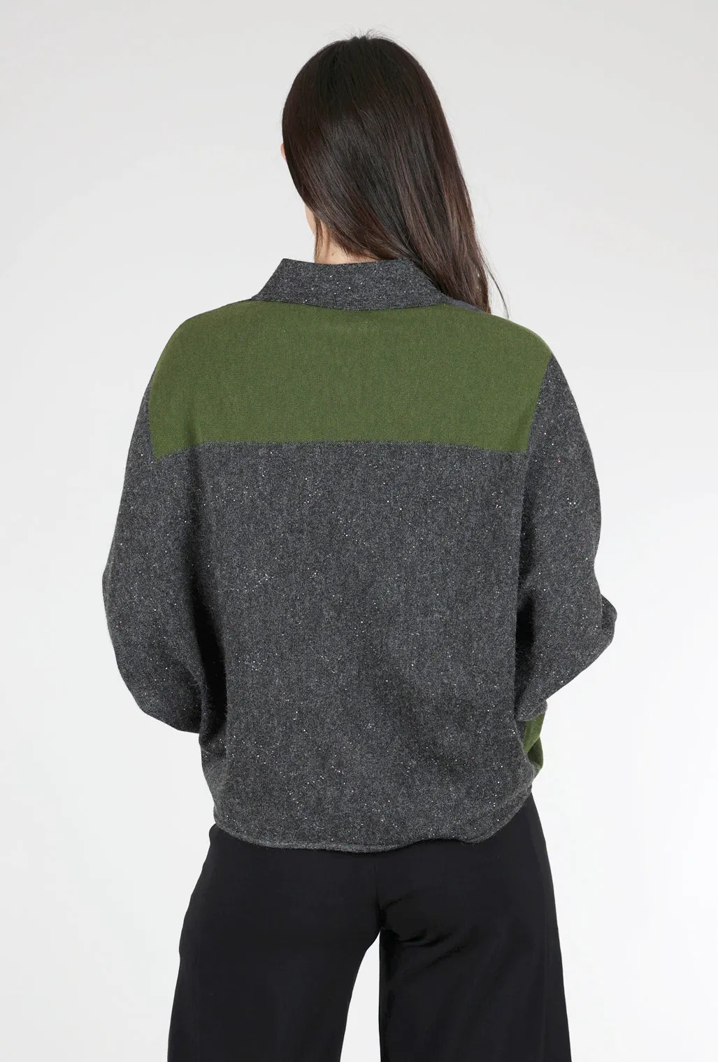 Color Block Batwing Sweater, Green