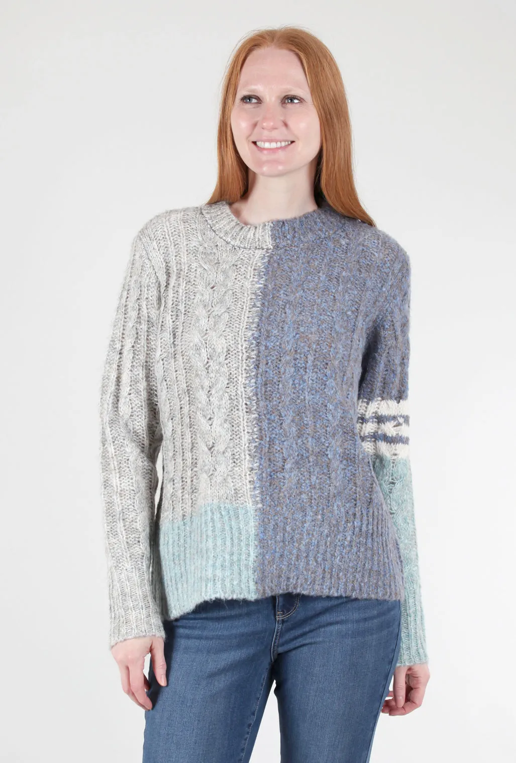 Color-Block Crew Sweater, Blue Multi