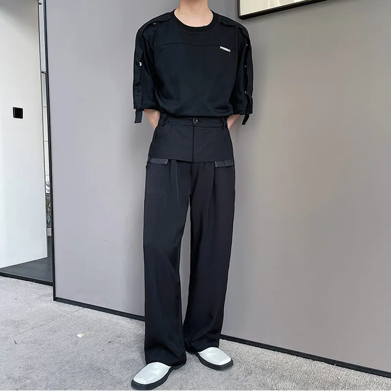 Colorblock Patch Fake Two-Piece Trousers