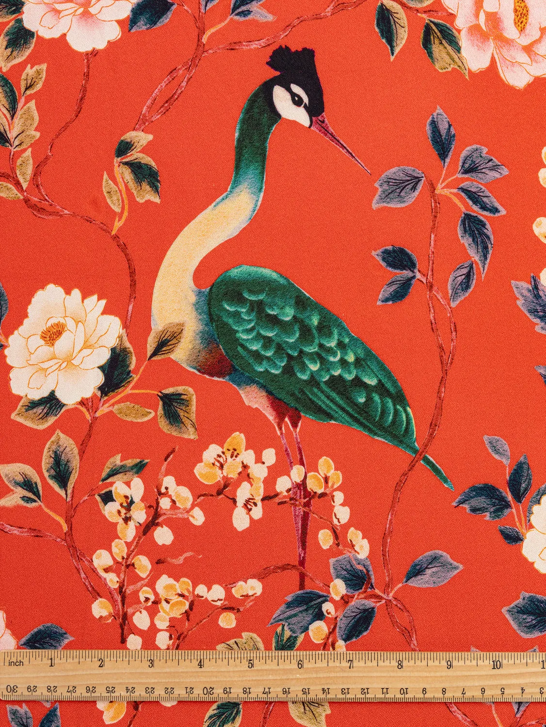 Crane Floral Print EcoVero Viscose Crepe - Red   Green   Blue - Swatch