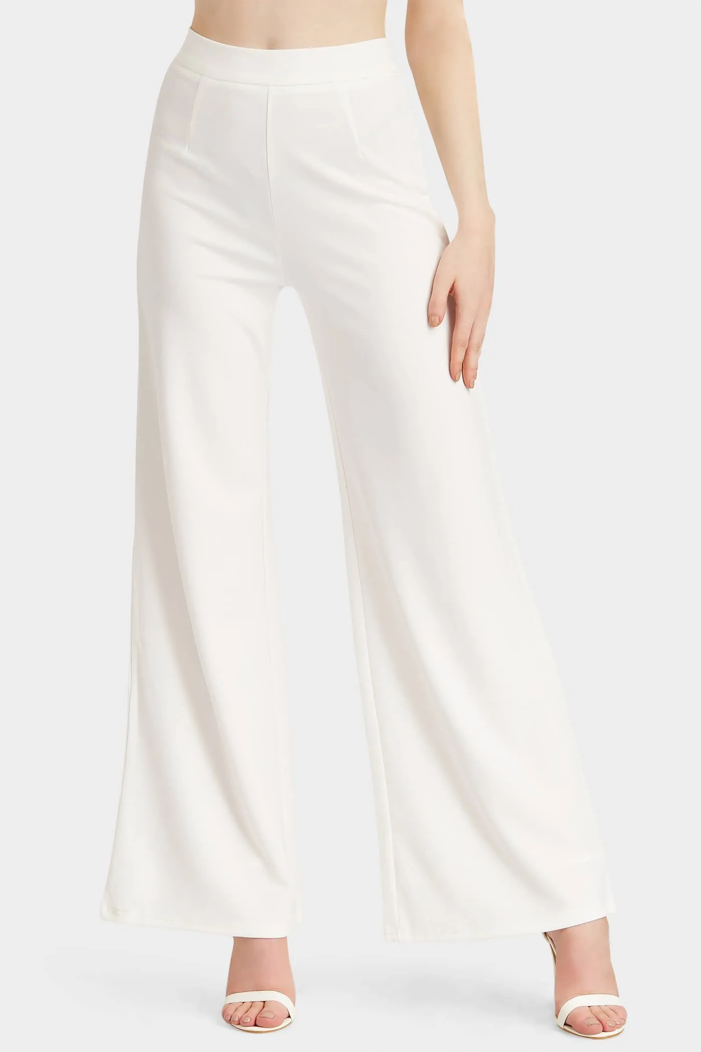 Cream Crepe Wide Leg Trousers