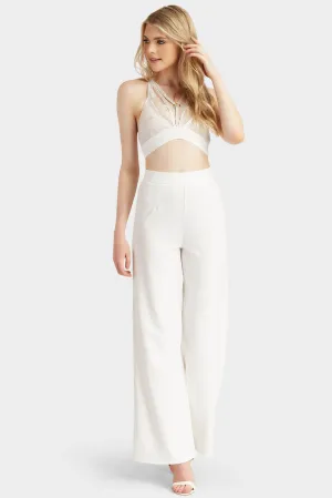 Cream Crepe Wide Leg Trousers