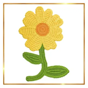 Crochet Sun Flower with Leaves Sew On Applique Patches