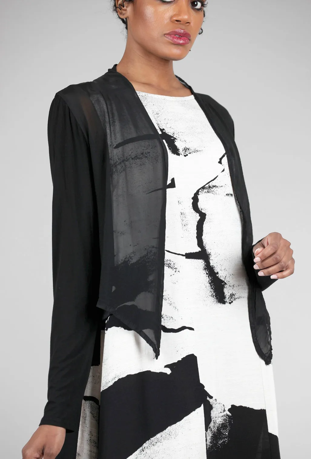 Crop Silk Cardigan, Black