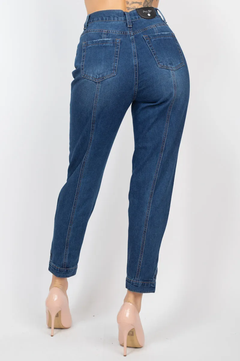 Cuffed-button Mom Jeans