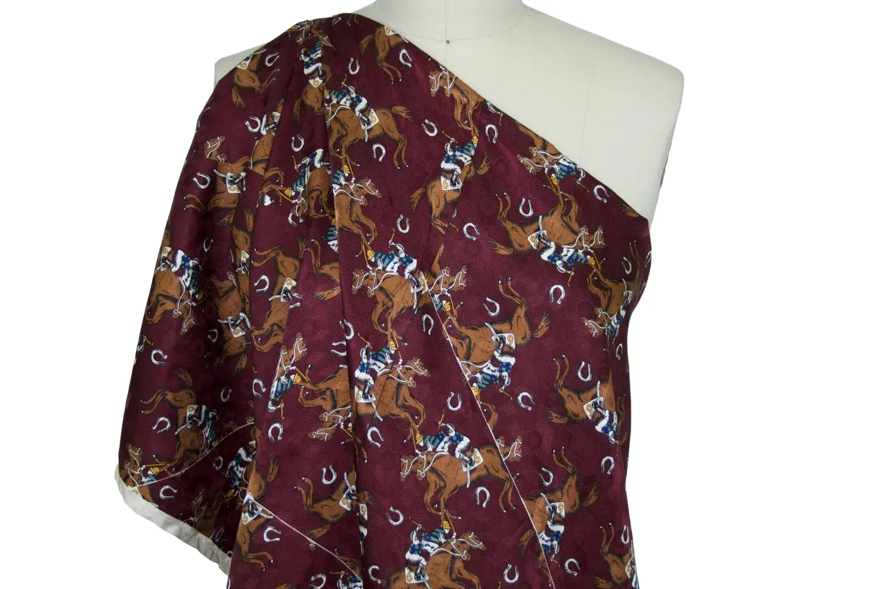 Day at the Races Silk Panel Print - Brown/Blue/Green/Burgundy