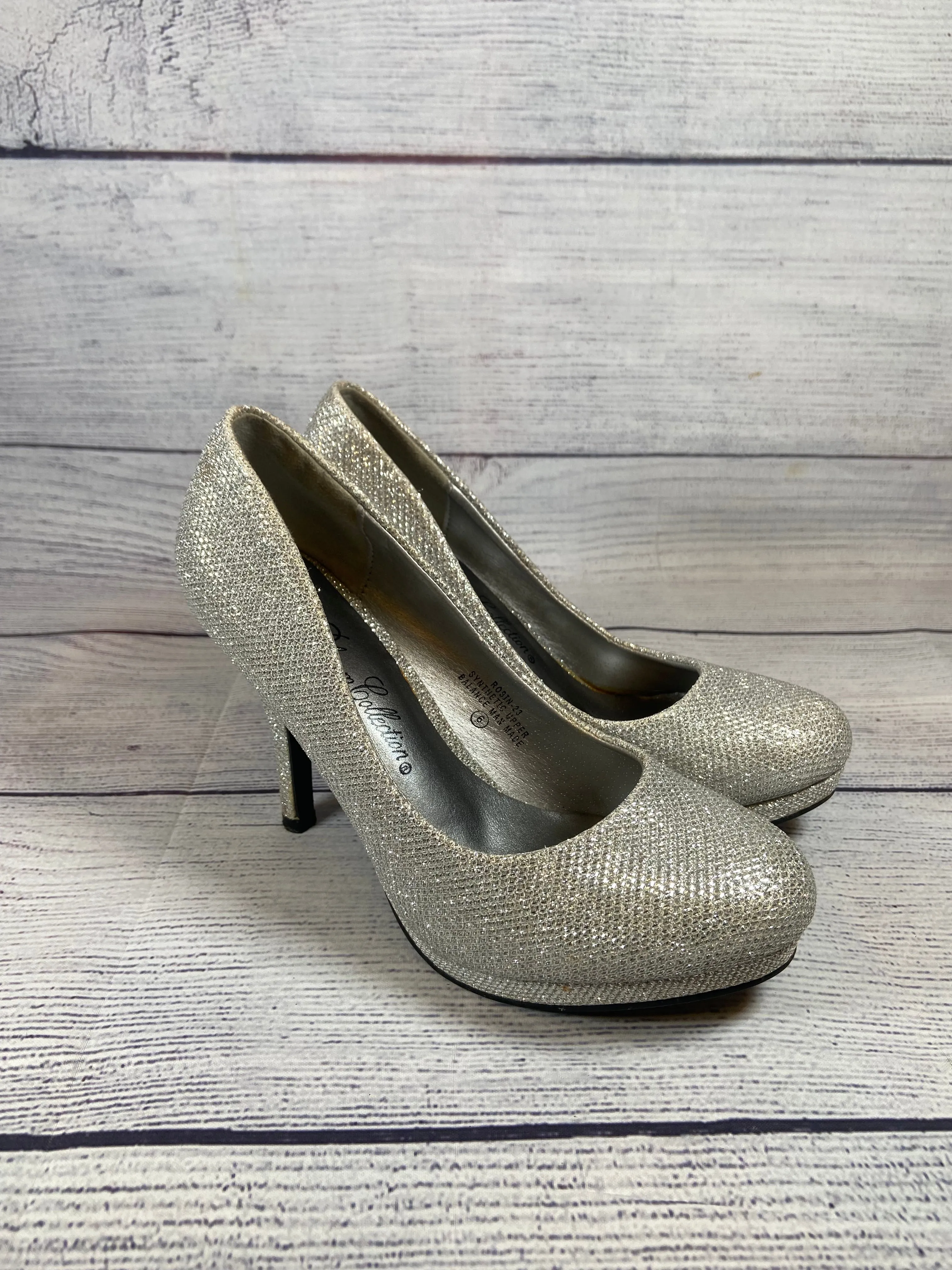 De Blossom Collection Silver Sparkle Heel Shoes Womens size 6