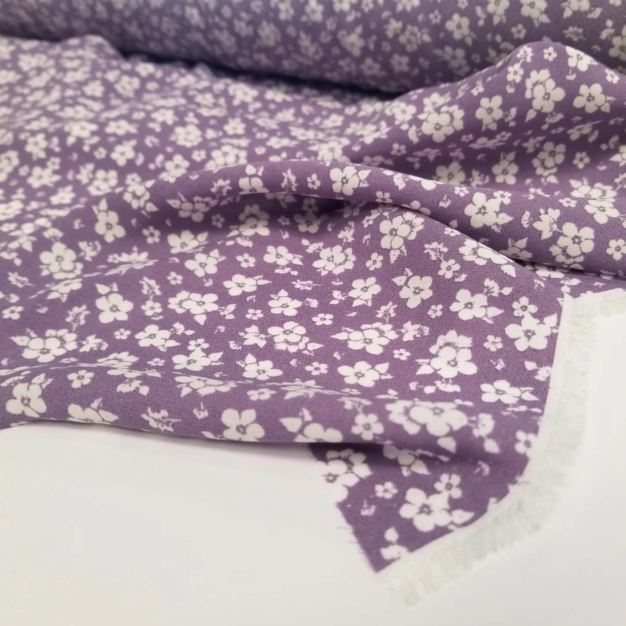 Designer Deadstock Rayon Crepe Floral Purple Woven- by the yard