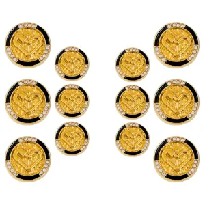 Diamond-Studded Heart Metal Buttons (6 Big   6 Small)