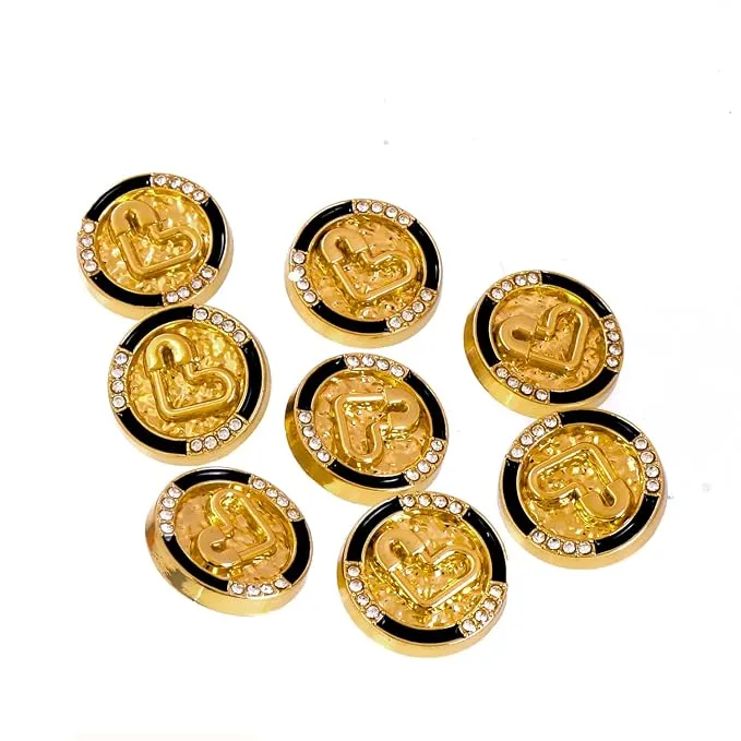 Diamond-Studded Heart Metal Buttons (6 Big   6 Small)