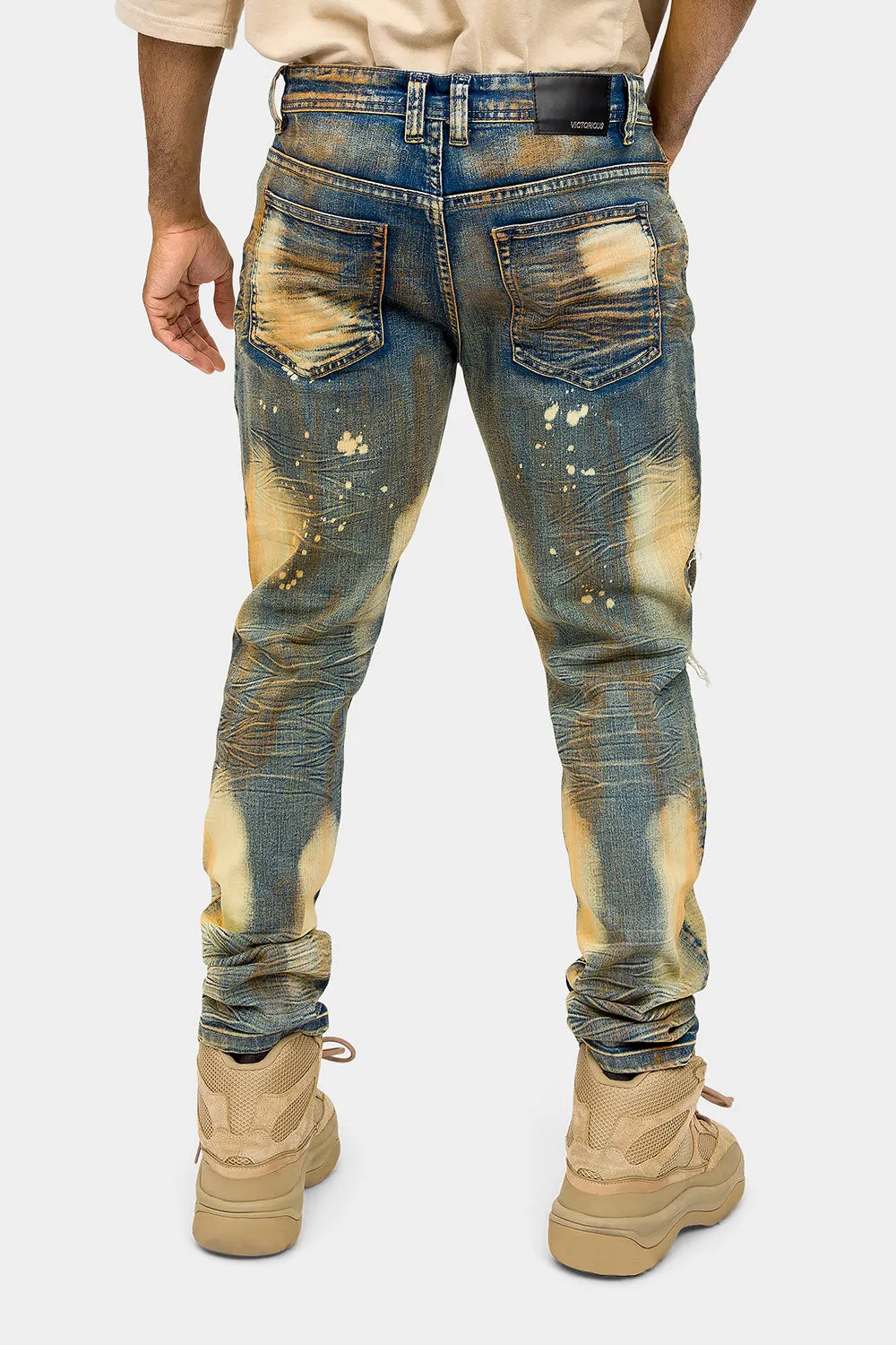 Distressed Heavy Dye Denim Jeans