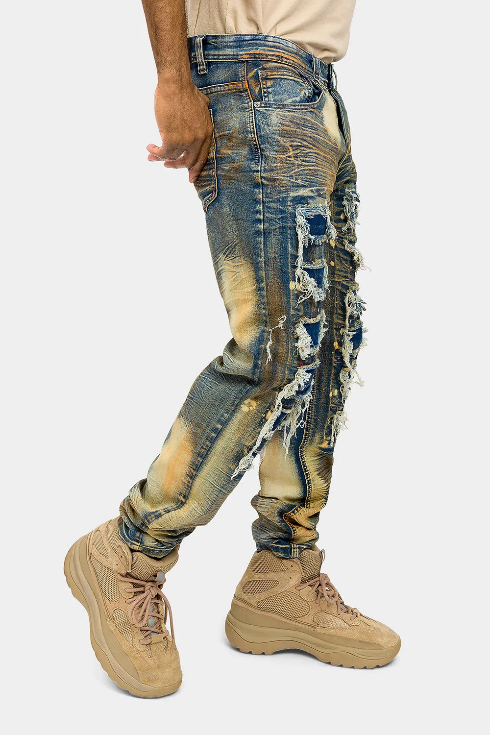 Distressed Heavy Dye Denim Jeans