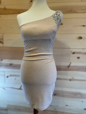 Emerald Sundae Ivory Glitter One Sleeve Dress Womens size Small