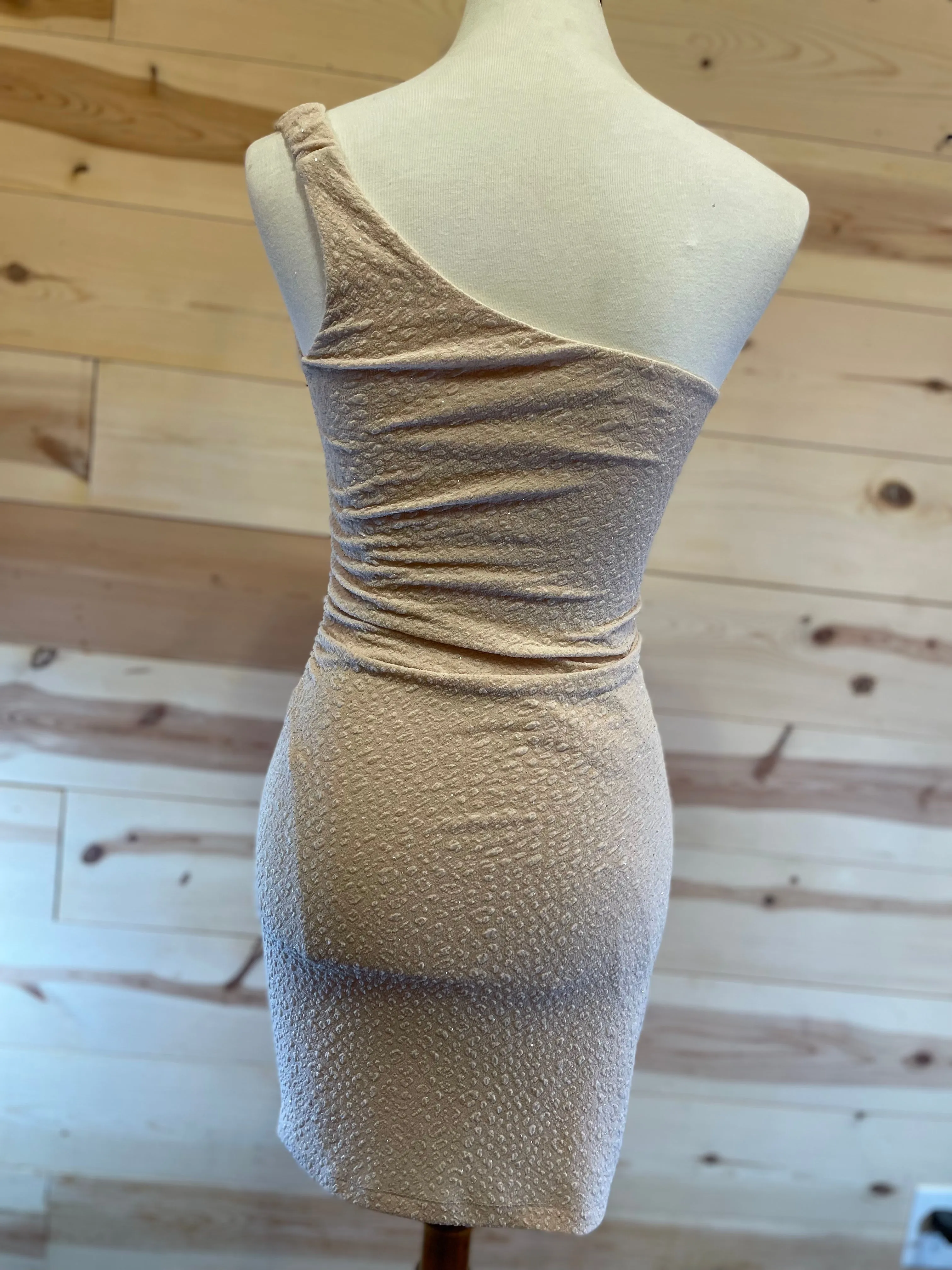 Emerald Sundae Ivory Glitter One Sleeve Dress Womens size Small