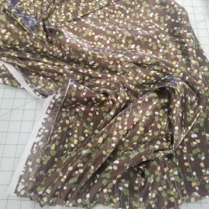 End of Bolt: 1-1/4th yards of Brown Vine Florals Satin Charmeuse Woven- Remnant