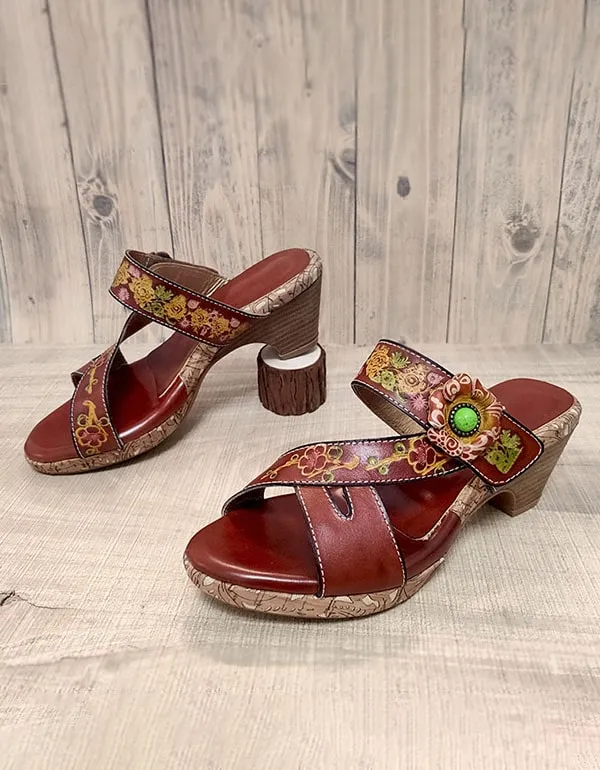 Ethnic Vintage Handmade Flowers Leather Slippers