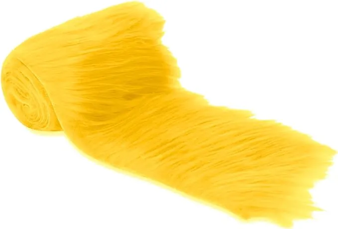 FabricLA Mohair Shaggy Faux Fur Fabric - Pre Cut Strips | Trim Ribbon | DIY Craft, Hobby, Costume, Decoration - Golden Yellow