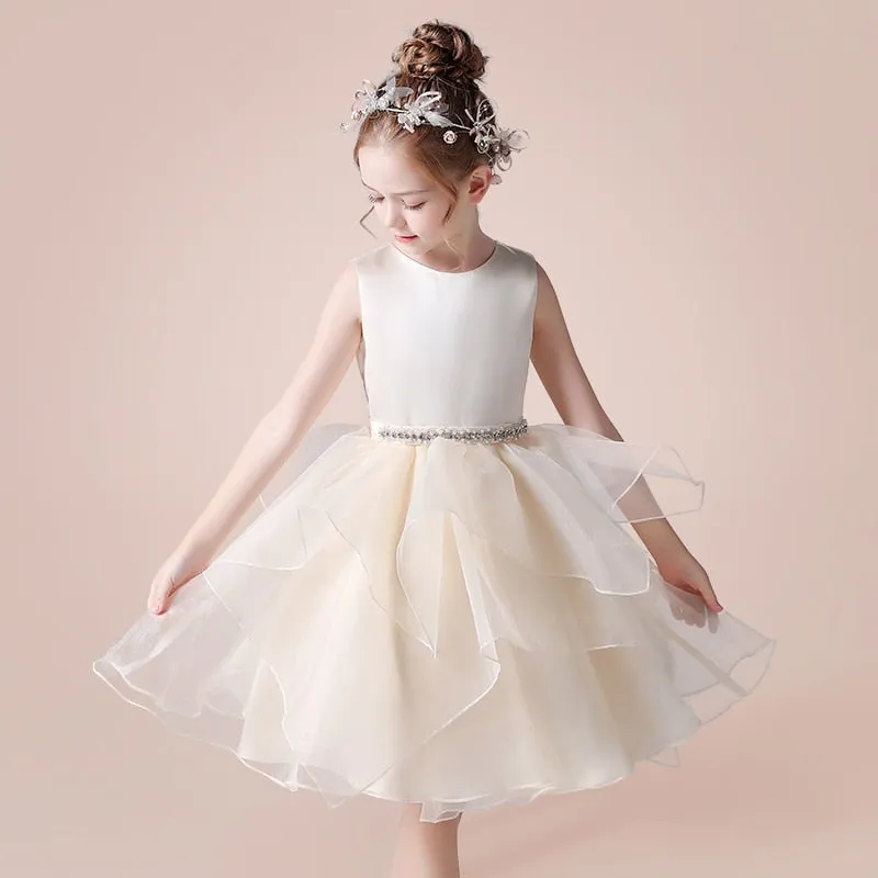 First Communion/ Birthday Dress with Removable Pearls Belt