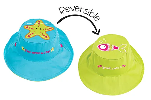 FlapJack Kids UPF50  Reversible Sun Hat -  Starfish / Fish