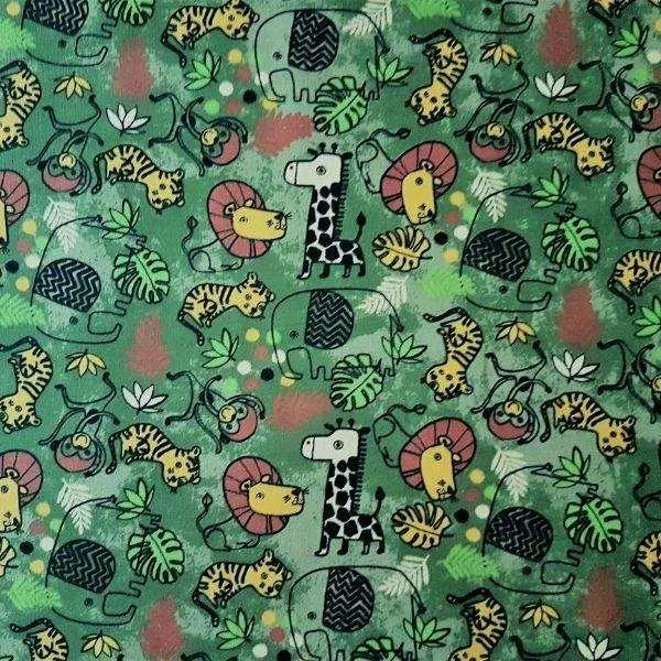 French Terry Safari Animals on Dark Green