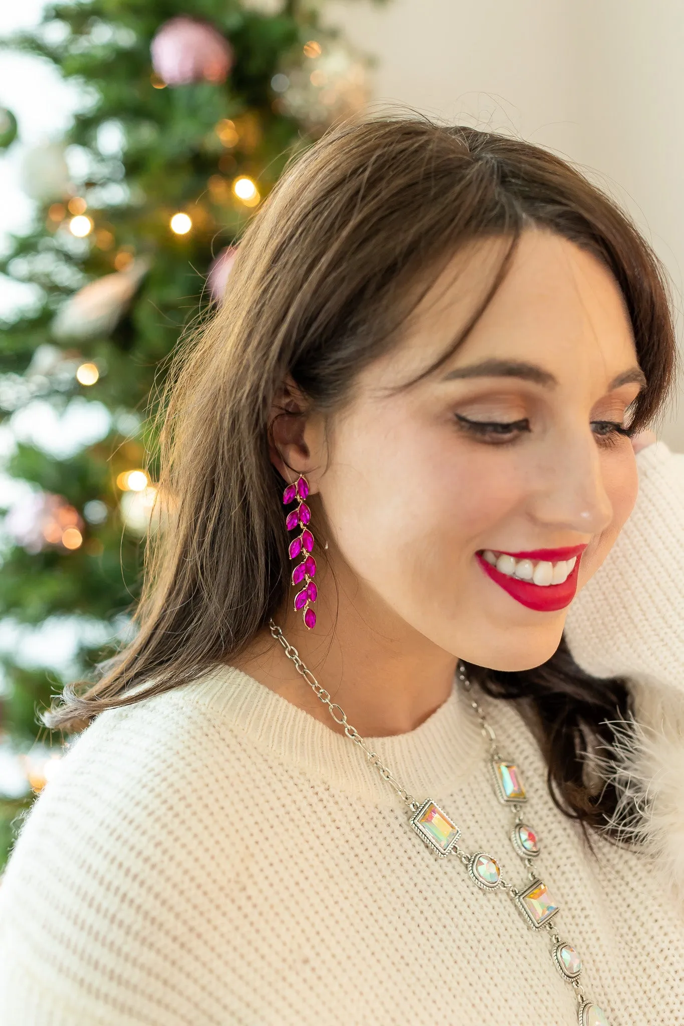 Fuchsia Leaf Drop Earrings