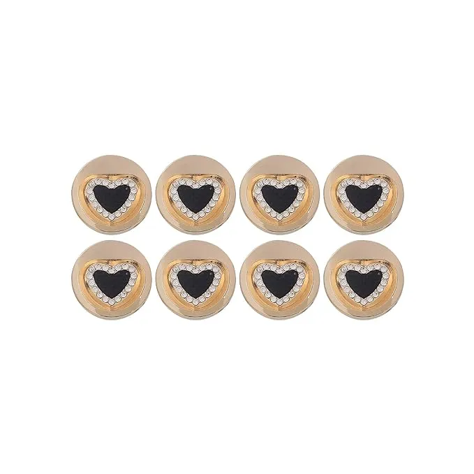 Gold Metal Buttons with Black Heart Centers(Pack of 8 Buttons)