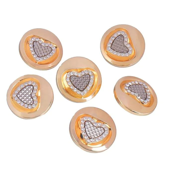 Gold Metal Buttons with Heart Centers(Pack of 8 Buttons)