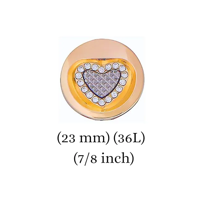 Gold Metal Buttons with Heart Centers(Pack of 8 Buttons)