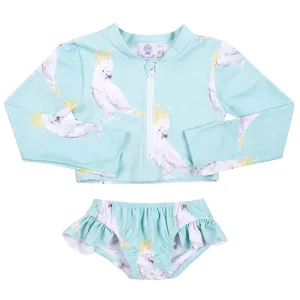 Green Cockatoo Girls Long Sleeve Two Piece Zip Swimmers