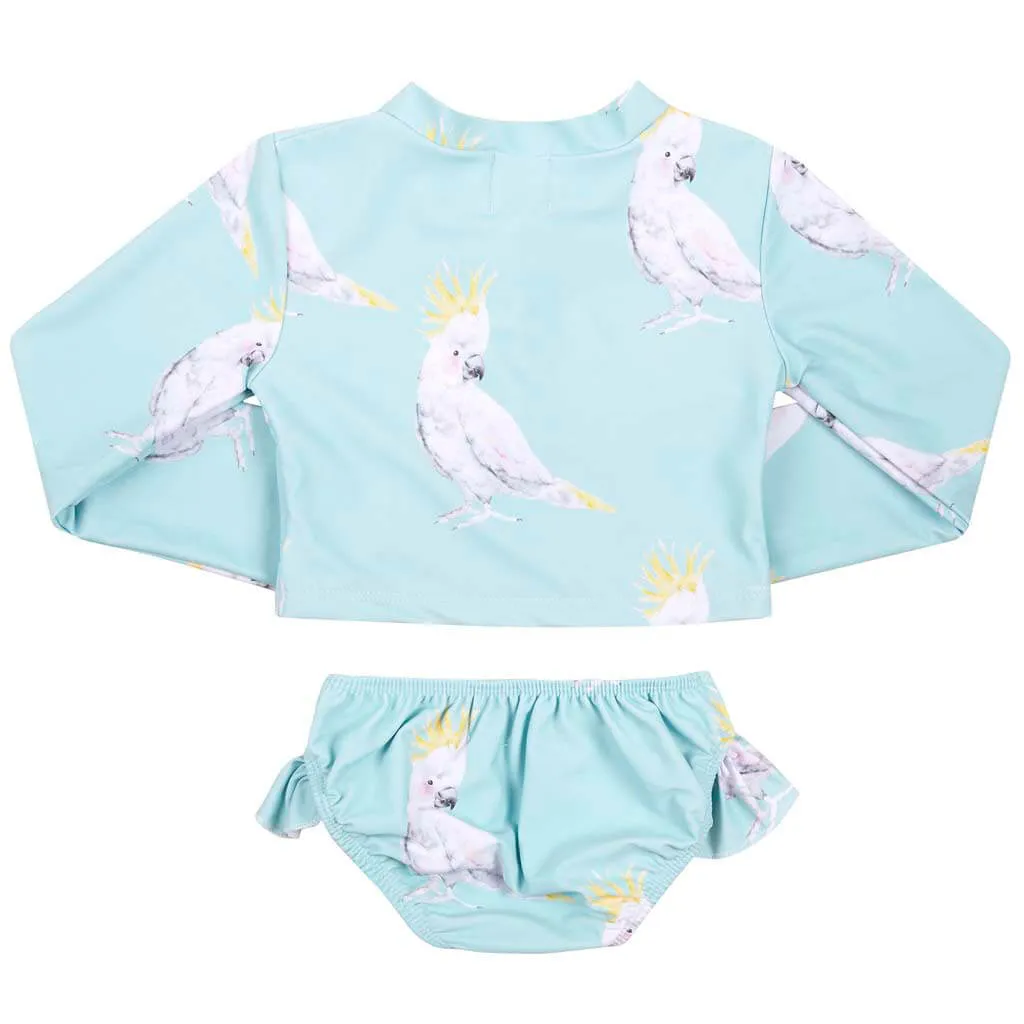 Green Cockatoo Girls Long Sleeve Two Piece Zip Swimmers