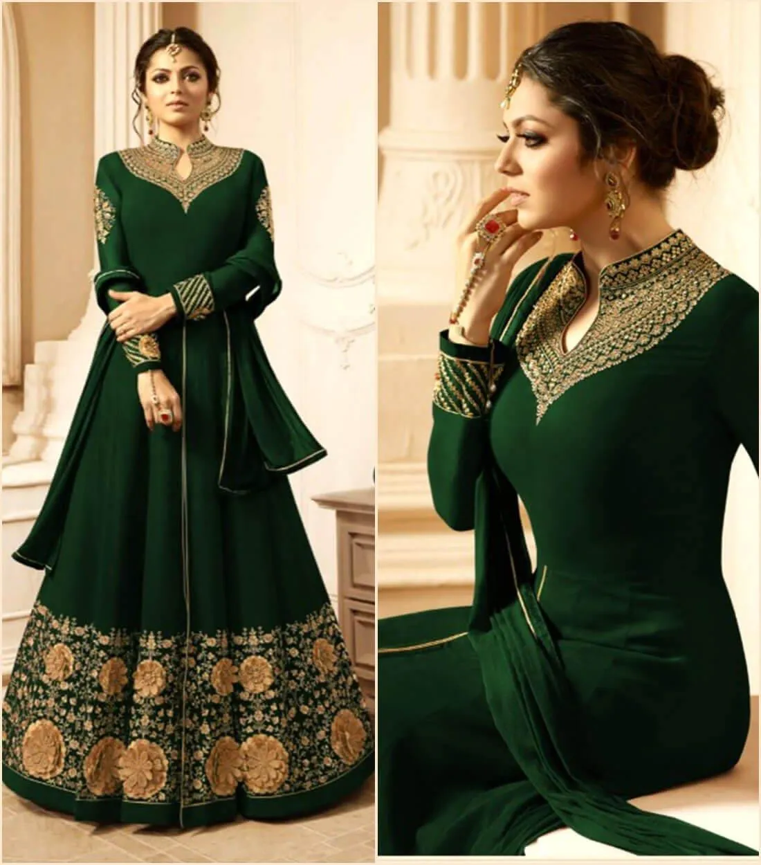 Green Colored Semi Stitched Georgette Suit