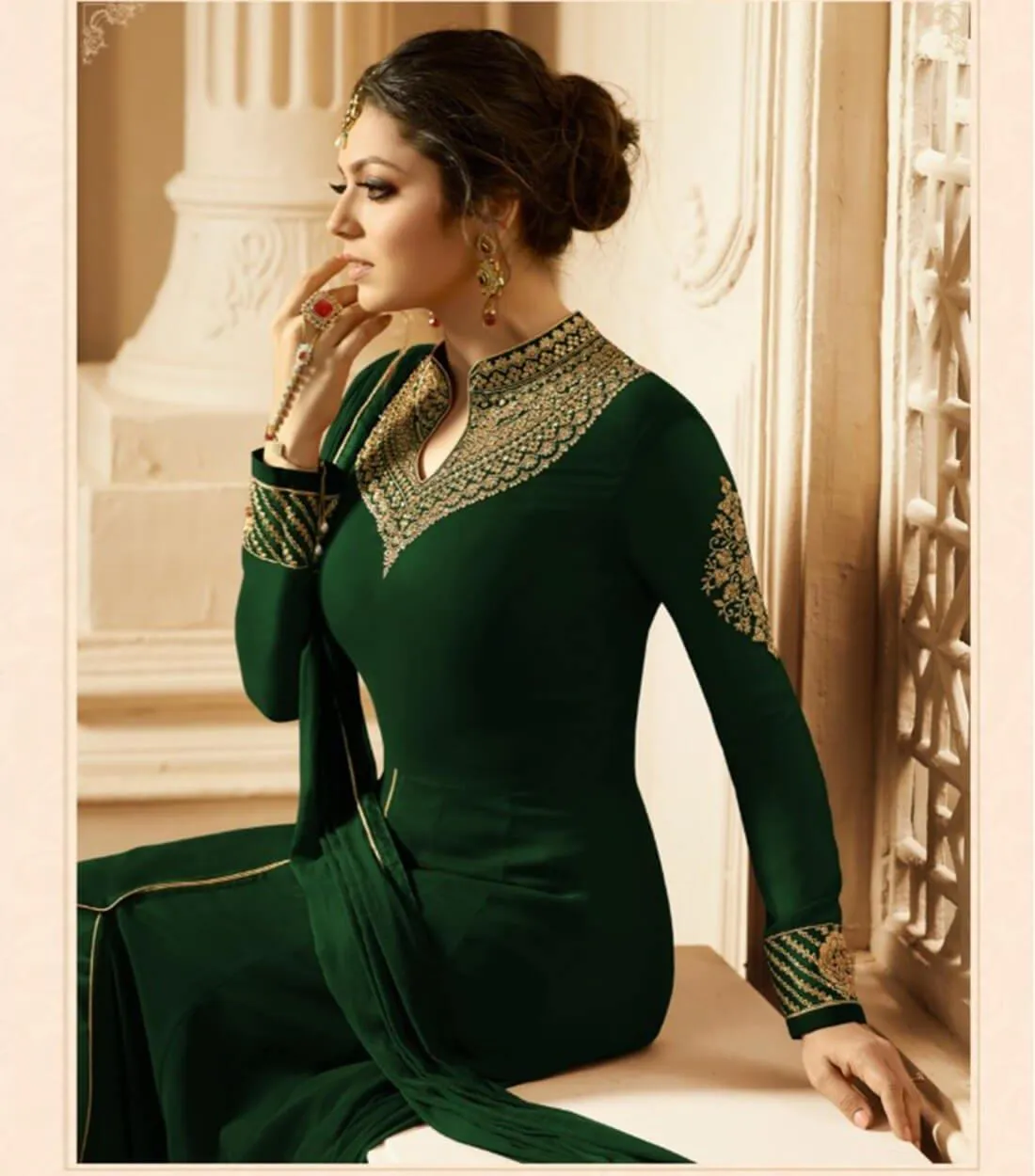 Green Colored Semi Stitched Georgette Suit