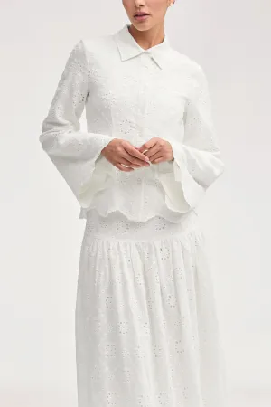 Halima White Eyelet Button Down Top