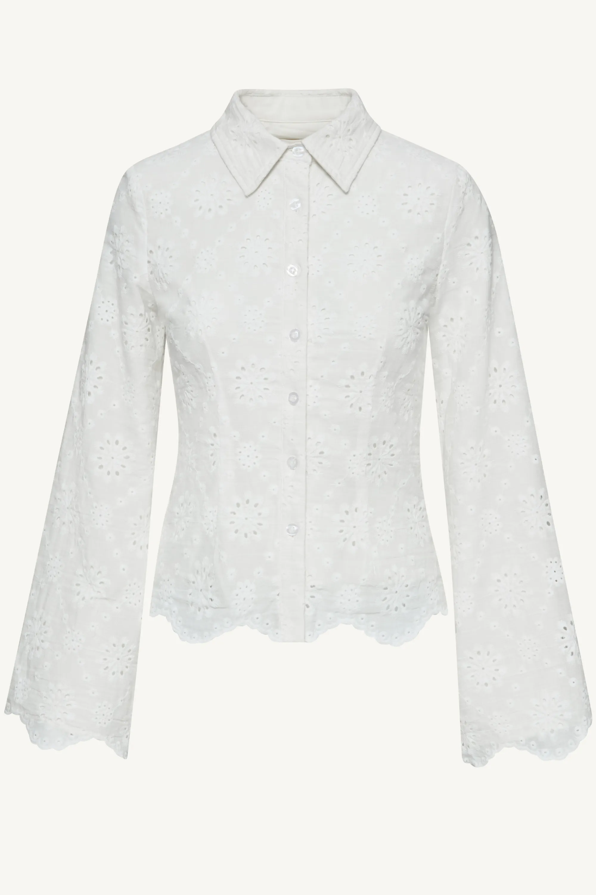 Halima White Eyelet Button Down Top