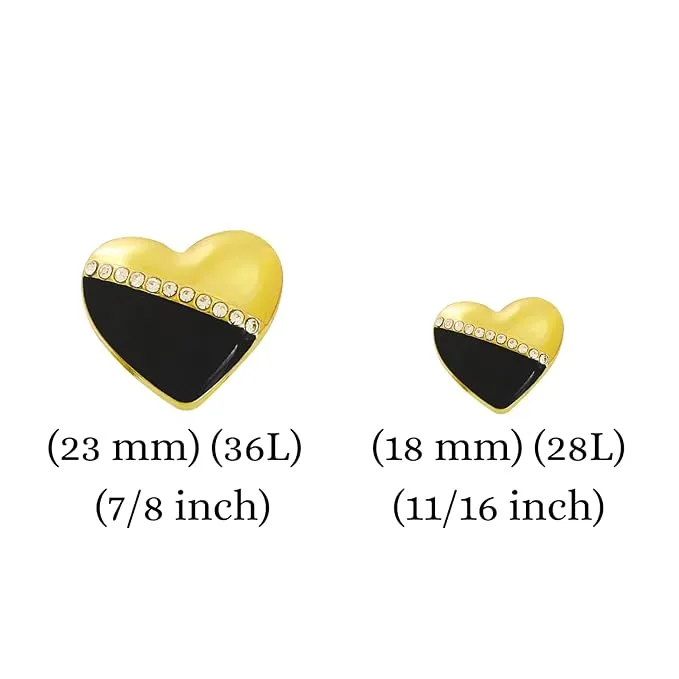 Heart-Shaped Pearl Metal Buttons with Gold & Black Accents(6 Big   6 Small)