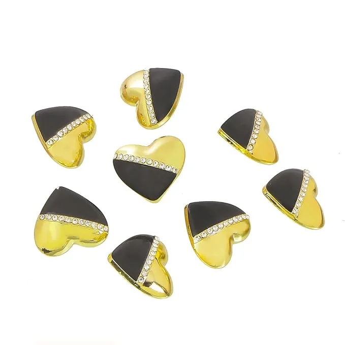 Heart-Shaped Pearl Metal Buttons with Gold & Black Accents(6 Big   6 Small)