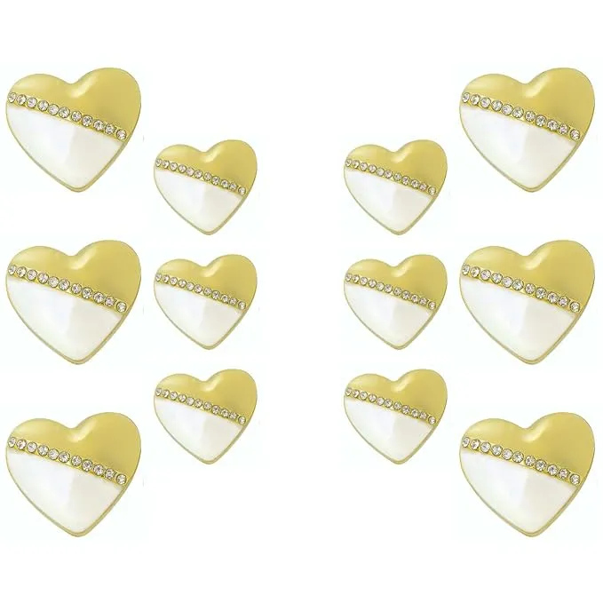 Heart-Shaped Pearl Metal Buttons with Gold & Black Accents(6 Big   6 Small)