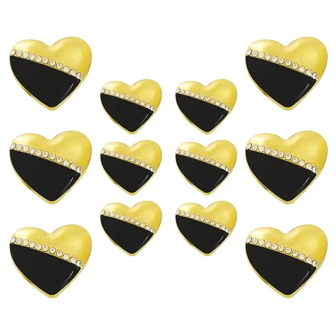 Heart-Shaped Pearl Metal Buttons with Gold & Black Accents(6 Big   6 Small)