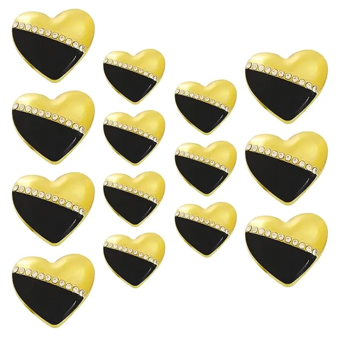 Heart-Shaped Pearl Metal Buttons with Gold & Black Accents(7 Big   7 Small)