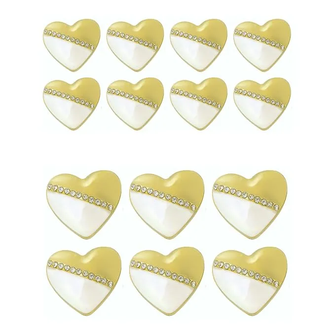 Heart-Shaped Pearl Metal Buttons with Gold & Black Accents(7 Big   7 Small)