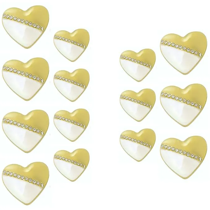 Heart-Shaped Pearl Metal Buttons with Gold & Black Accents(7 Big   7 Small)