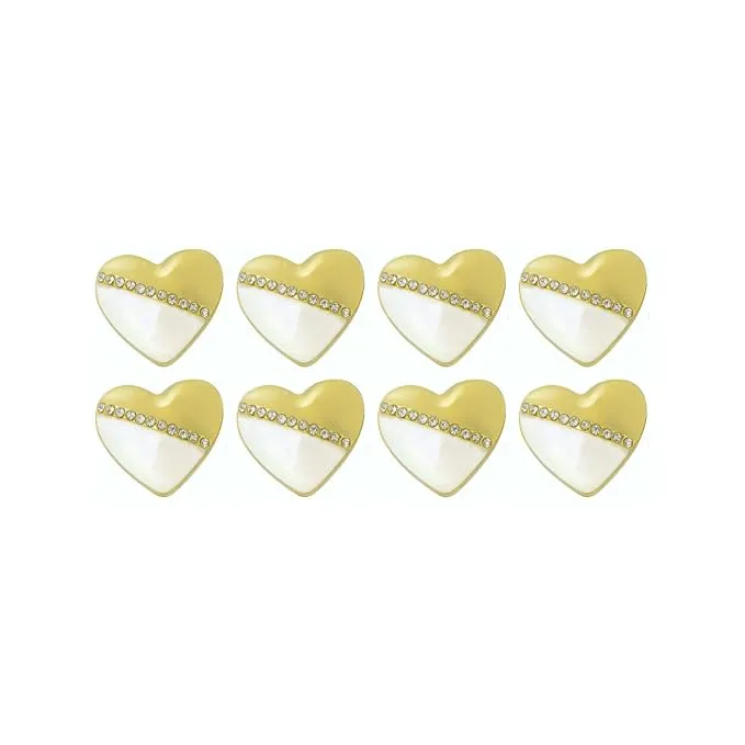 Heart-Shaped Pearl Metal Buttons with Gold & Black Accents(7 Big   7 Small)